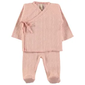 Conjunto bebé nacimiento caladito rosa de lillymom