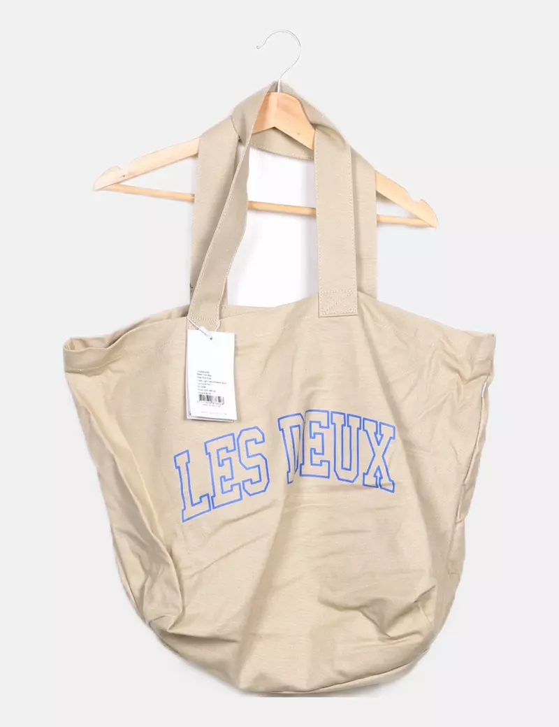 LES DEUX Maxi bolsa tela beige letras