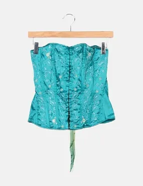 New Look Corset azul bordado floral abalorios