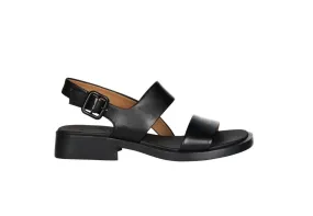 Sandalia Piel Negro 3 Tiras Hebilla Talon