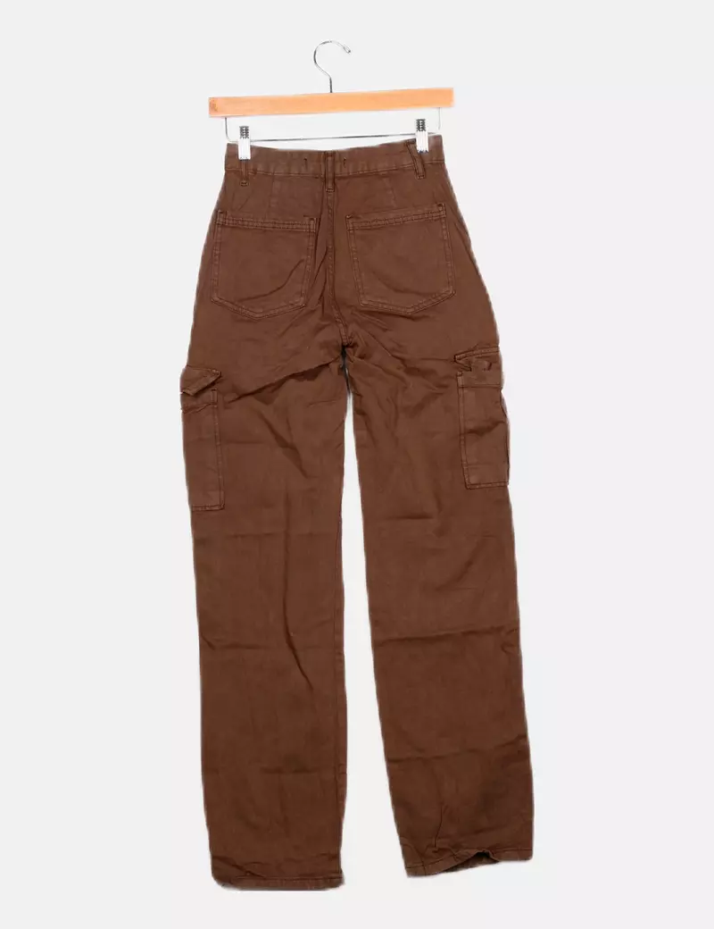 Stradivarius Pantalón denim verde cargo tiro alto